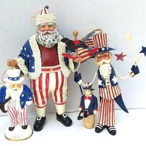 Clothtique Patriot Ornament Santa Uncle Sam 4th July USA Flag Figures 1992 1995